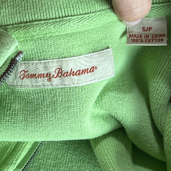 Tommy Bahama Half Zip Small Pullover Sweater Green 100% Cotton Men’s Golf Shirt - Picture 4 of 11